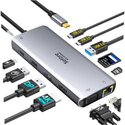 Selore&S-Global USB C Docking Station 3 Monitors with HDMI DisplayPort VGA RJ45 Laptop Docking Station Triple Monitor USB C Hub Multi Monitor Adapter to HDMI DP VGA USB Ethernet PD 100W Audio SD/TF for Dell HP Lenovo