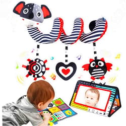SIVEIS High Contrast Baby Toys for Newborn,3 Pack Tummy Time Toys for Babies 3-12 Month,White and Black Car Seat Toys & Spiral Stroller Toys/Infant Tummy Time Mirror/Crinkle Sensory Toys