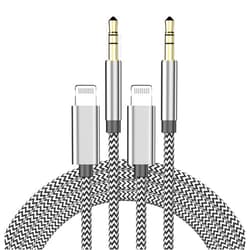 Kassdin [Apple MFi Certified] iPhone Aux Cord for Car, 2 Pack Lightning to 3.5mm Aux Audio Nylon Braided Cable for Car Home Stereo Speaker Headphone Compatible with iPhone 14 13 12 11 Pro Max XS XR X 8 7 iPad