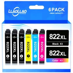 LLAOLLAO 822XL Remanufactured Replacement for 822XL Ink Cartridges Combo Pack T822 Ink 822 for Workforce Pro WF-3820 WF-4820 WF-4830 WF-3823 WF-4833 WF-4834 Printer (6 Pack)