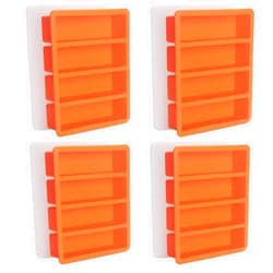 BECOKIT Silicone Ice Cube Molds Widely Use 4 Packs,Ice Cube Tray for Whiskey, Butter Mold,Freezer Molds for Soups and Sauces(Orange)