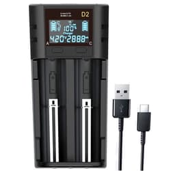 SEVENKA 18650 Battery Charger, 2 Bay Battery Charger with Smart LCD Display Fast Charge for Rechargeable Batteries Li-ion LiFePO4 NI-MH NI-Cd AA AAA C 21700 26650 13650 16340 18350 18700 RCR123