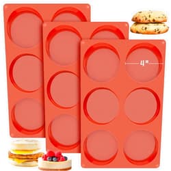Ocmoiy 4 Inch Silicone Egg Molds for Baking/Jumbo Muffin Top Pans, 3 Pack Non-Stick Large Disc Shape Round Molds for Hamburger Bun, English Muffin, Tarts, Pies, Corn Bread, Egg Sandwich Breakfast