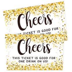 BUTIKUMI Pack 50 Drink Tickets for Events, Drink Tickets, Gold Star Cheers- Free Drink Tickets, Drink Ticket Coupons for A Free Drink at Wedding Birthday Party.