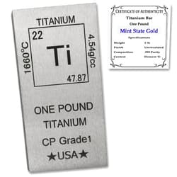 MINT STATE GOLD 1 lb Titanium Bar Bullion Paperweight - 999 Pure Chemistry Design with Certificate of Authenticity (1 Pound)