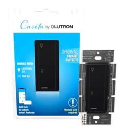 Lutron Caseta Original Smart Switch (Lutron Smart Hub Required), for LED Lights and Fans, 6 Amp, Single-Pole/3-Way, Neutral Required, PD-6ANS-BL, Black