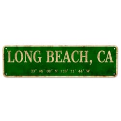 LINStore Long Beach, CA City Sign Rustic Vintage Metal Art Wall Decor Office/Home/Classroom 4” x 16”