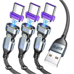 AUFU 16PIN USB C Magnetic Charging Cable (3Pack, 3.3/6.6/6.6ft), 180° Rotation Magnetic Charger Cable/Magnetic USB C Cable/Magnetic Phone Charger/Magnetic Date Charging Cable for Phone/Tablet/Laptop