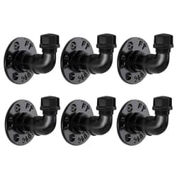 Pynsseu Industrial Pipe Hooks 6 Pack, Iron Robe and Towel Hook, Heavy Duty DIY Wall Mounted Rustic Coat Hanger Hat Holder, Matte Black Hook