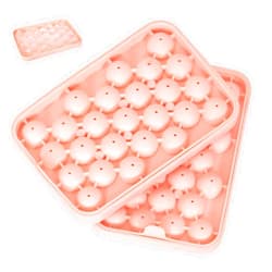 Obsoorth 2 PCS Round Ice Cube Mold with Lid for Freezer Stackable Round 25-Ball Silicone Ice Ball Mold Easy to Release, Small Ice BPA-Free Trays for Freezer for Whiskey, Cocktail, Chilling (Pink)