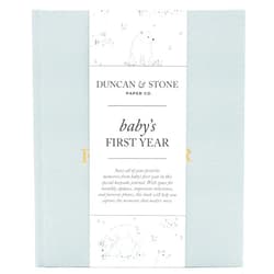 DUNCAN & STONE PAPER CO. Baby First Year Book - Heirloom Keepsake Baby Memory Book to Record Important Milestones, Photos & More - Pregnancy Books (Sky Blue,112 Pages)
