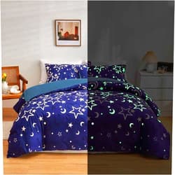 Feelyou Galaxy Glow in The Dark Duvet Cover for Girls Kids Twin Purple Universe Starry Night Bedding Set Super Soft Outer Space Stars Moon Comforter Cover Set Girl Bedroom Glow Decor Bedspread Cover