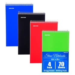 Mintra Office Steno Books Set - Top-Spiral Bound, Gregg Ruled, 70 White Sheets, Poly Primary Color Covered Notebooks for Office, Professional, School & Work, Note-taking, Writing Pads, 6
