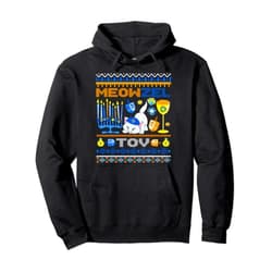 Cat Hanukkah Costume Meozel Tov Funny Mazel Tov Hanukkah Sweater Cute Cat Jewish Pullover Hoodie