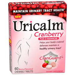 Uricalm Cranberry plus D-Mannose Dietary Supplement Chewable Tablets Berry-Flavored - 60 ct, Pack of 2