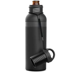 BottleKeeper X - Double Walled Vacuum Insulated Bottle with a Bottle Opener Built into the Tethered Cap - 12oz Longneck - Protects & Keeps Your Beer Cold Up To 6 Hours (Black)