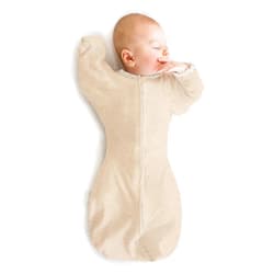 SwaddleDesigns Transitional Swaddle Sack with Arms Up Half-Length Sleeves and Mitten Cuffs, Small, 0-3 Months, 6-14 lbs, Heathered Oatmeal (Arms Up Swaddle, Transition Swaddle Sleep Sack)