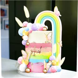 DRWATE Rainbow Cake Topper Balls Cake Decorations Boho Cake Topper with Colorful Cloud Rainbow Butterflies for Wedding Baby Shower Birthday Party Supplies (Colorful 2)