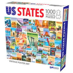 Funwares US States Vintage Poster Art 1000 Piece Jigsaw Puzzle with Landmarks and Attractions from All 50 States
