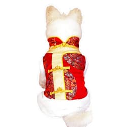 BAMY New Year Small Dog Coat Warm Cat Costume Winter Pet Clothes Vest of The Tang Dynasty Christmas Hoodie for Boy Puppy Kitten Teddy Bichon (S (Chest circumference 16.5in))