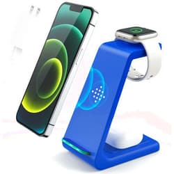 LABJOB Wireless Charging Station, 3 in 1 Fast Desk Charging Station, Wireless Charger Stand for iPhone 15/14/13/12/11 Pro Max/X/Xs Max/8/8 Plus, AirPods 3/2/pro, iWatch Series Ultra/9/8/7/6/5/SE/4/3/2 (blue)