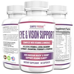 Simply Potent Lutein & Zeaxanthin Eye Health Supplements for Adults, Natural Eye & Vision Formula w/ Vitamin A, Lutein, Zeaxanthin, Bilberry Extract, Eyebright & Lycopene for Retina & Lens, 60 Caps