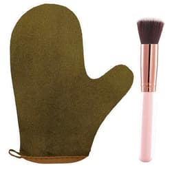 BOLITFU 2 Pack Self Tanning Mitt Applicator Kit Set, Self Tanning Glove and Self Tanner Flat Top Brush, Tan Applicator for Sunless Self Tan (Bronze)