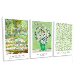 FASWQ Framed Monet Van Gogh William Morris Wall Art, Grass Botanical Wall Decor, Mid Century Impressionist Canvas Paintings, Modern Green Landscape Poster Print for Living Room Bedroom 12