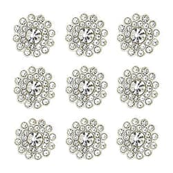 YHOTA 50 pcs Rhinestone Embellishments Crystal Decoration Brooch Button Flatback DIY Craft for Flower Headband Dress Accessory 14mm (Silver)