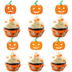 VCGUDOE 24 PCS Halloween Pumpkin Cupcake Toppers Halloween Cake Decorations Halloween Decorations Birthday Party Cake Decorations Supplies (Pumpkin-3)