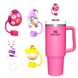 LETSWIN Easter Straw Cover Cap for Stanley Cup, 10mm Reusable Silicone Straw Toppers Cute Eggs Bunny Gnome Chick Straw Tips Lids for Stanley 40 & 30 Oz Tumbler, Easter Stanley Cup Accessories, 4Pcs