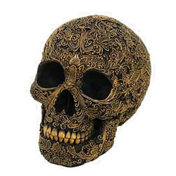 Pacific Giftware Black Carved Skull with Gold Flower Arrangement Outlines Resin Figurine Home Decor Statue