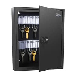 Uniclife 60 Position Slotted Key Cabinet with Combination Lock Resettable Black Digital Security Storage Box Steel Key Organizer with Slotted Racks White Key Tag Labels and Permanent Pen