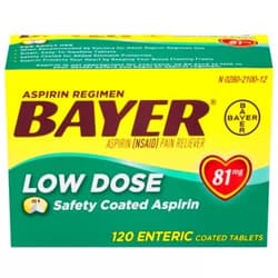 Bayer Aspirin Regimen Low Dose 81mg Enteric Coated Pain Reliever Tablets, 120 Count