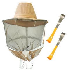 BEEXTM Beekeeping Veil Bee Keeper Hat & Beehive Scraper Tools, Ventilated Beekeeping Veil Hat with High Visibility Veil and Long Elastic Shoulder Strap for Men Women Bee Hive Hand Tool Beekeeper Tool