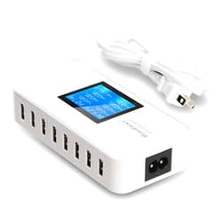 Veebon 60W/12A 8-Port Desktop Charging Station Multiple USB, Multi Port Travel Fast Wall Charger Hub with LCD for Smart Phones, Tablet and More (White)