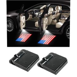 Reswish 2Pcs American Flag Car Door Lights Logo Projector,Car Door LED Logo Projector Light,Car Door Welcome Logo Projector Lights,Universal Holeless Magnet Sensor Ghost Shadow Welcome Lamp(Red)