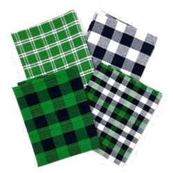 JCS Set of 4 Fat Quarters, Lodge Green & Black Assorted Plaid Gingham Homespun Cotton Fabric Bundle by JCS