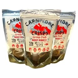 Carnivore Crisps beef ribeye, (3) 1.5 oz bag, 11 g proteins per serving, carnivore diet approved, keto diet approved