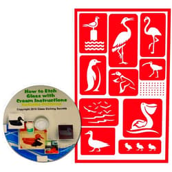 Glass Etching Secrets Bird Stencils for Painting & Glass Etching: Seagull, Mallard Ducks, Flamingo, Crane, Penguin, Pelican, Chicks, & Long-Billed Curlew - Reusable Adhesive Stencils with Patterns on CD-ROM