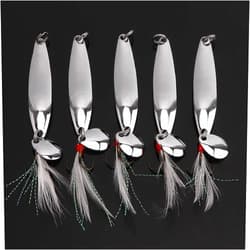 OriGlam 5pcs Spoons Lures Hard Fishing Lures, Fishing Lures Spoon Bait, Metal Lure Kit Hard Bait, Fishing Spinning Lures, Hard Metal Spinner Baits, Treble Hooks for Salmon Bass