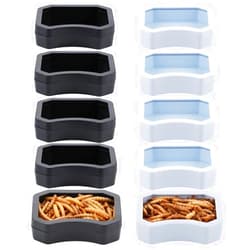 DQITJ 10 Pack Reptile Water Food Bowl, Plastic Terrarium Worm Dish Anti- Escape Feeder for Small Reptile Gecko Lizard Turtle (Black and White)