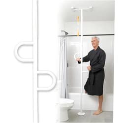 Stander Double Handle Non-Rotating Floor to Ceiling Grab Bar, No-Drill Tension Mounted Transfer Pole for Seniors, Bath Safety & Bedside Assist Rail for Home Standing Support & Fall Prevention, White