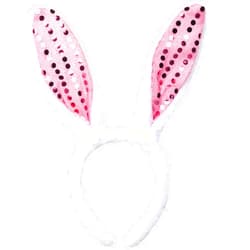 QDTK Easter Bunny Ears Headbands Easter Day Hairband Pink Plush Easter Rabbit Ear with Glitter Hair Band Headpiece for Easter Birthday Party for Women and Girls