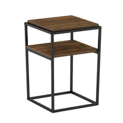 Furinno Simplistic End Side Night Stand/Bedside Table with Stainless Steel Tubes, Stackable Metal Frame, Columbia Walnut