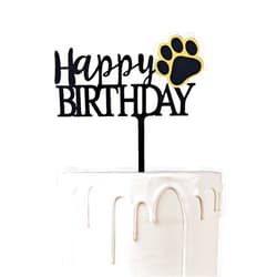 JYNice Cute Dog Happy Birthday Cake Topper Black Gold Pet Paw Birthday Party Acrylic Cake Topper for Pet Dog Birthday Party Cake Decorations Pet Birthday Party Supplies