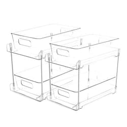 Vtopmart 2 Tier Bathroom Storage Organizer, 2 Pack Clear Under Sink Organizers Vanity Counter Container, Cabinet Drawers Bins, Pull-Out Organization with Track for Pantry, Kitchen