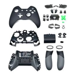 Junsi Housing Shell Case Kit Replacement Parts Compatible with Xbox One Elite Wireless Controller - Black, Include Faceplate + Battery Cover + Buttons + Side Rails