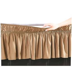 DE MOOCCI Three Fabric Sides Wrap Around Elastic Solid Bed Skirt, Easy On/Easy Off Dust Ruffled Bed Skirts 16 Inch Tailored Drop (Queen/King)