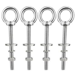 QWETRY M10 Stainless Steel Eye Bolts with Nuts 4 Pack, M10 x 100mm (3/8